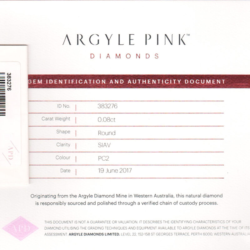 Argyle 383276 - Round / 0.08ct / PC2 - Australian Diamond Portfolio